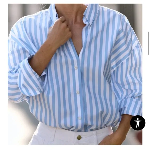 Zara Striped Oversized Poplin Button Down Shirt - Picture 2 of 9